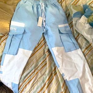 Two tone color block cargos kids